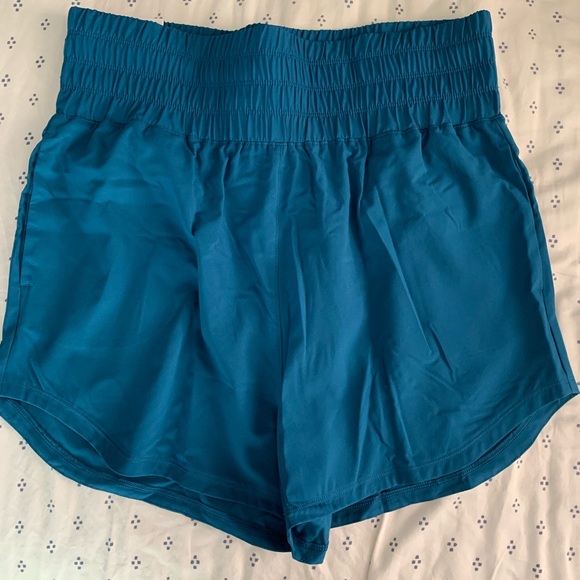 Teal High Waisted Running Shorts - Picture 1 of 5